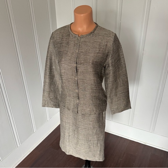 Eileen Fisher Petite 2pc Linen Neutral Skirt Suit Button Up Jacket Set MP - Picture 13 of 14